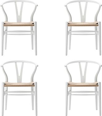 Carl Hansen & S&oslash;n Carl Hansen - CH24 Wishbone Chair, Buche soft white / Naturgeflecht (4er-Set)