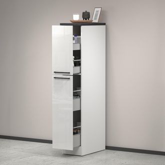 Dmora Despensa De Cocina Quintino, Mueble Multiusos, Mueble De Almacenaje Con 2 Cajones, 100% Made In Italy, 30x60h165 Cm, Blanco Brillo Y Pizarra, Con Emba