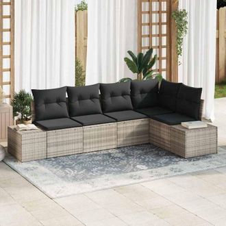 vidaXL Conjunto De Sof&aacute; De Jard&iacute;n 5 Pcs Gris Claro Polirat&aacute;n Vidaxl
