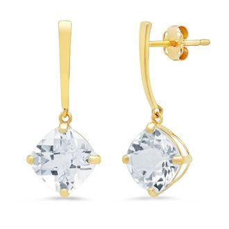 MAX + STONE 14k Yellow Gold Solitaire Cushion-Cut Gemstone Drop Earrings (8mm)
