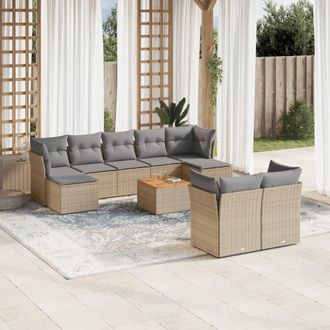 vidaXL Juego De Sof&aacute;s Jard&iacute;n Con Cojines Beige 10 Pzas Rat&aacute;n Sint&eacute;tico Vidaxl