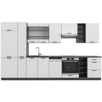 Vicco Mueble De Cocina Fame-line, Casa De Campo Blanca/antracita, 355 Cm Con Armario Alto, Sin Encimera