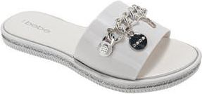 Bebe Chain Charm Slide Sandal in Metallic Silver at Nordstrom Rack, Size 5/6