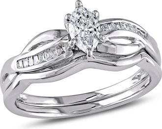 Mimi & Max 1/2ct TW Marquise and Tapered Baguette Diamond Bridal Ring Set in 14k White Gold
