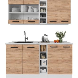 Vicco Cucina completa R-Line, Quercia dorata/bianco, 160 cm PL Antracite, Vicco