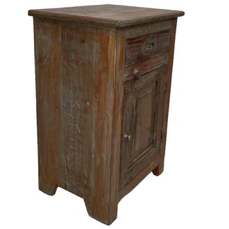Wanderlust Deco Mesita De Noche De Madera Acabado Artesanal Marr&oacute;n 44x35x73h Cm