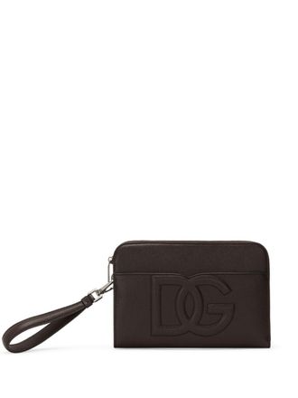 Dolce & Gabbana medium logo-embossed clutch bag - men - Deer Skin/Deer Skin/Cotton/Acrylic - One Size - Brown