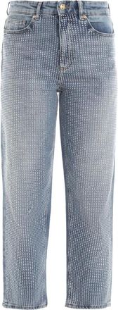 Just Cavalli Cropped Jeans, female, Blue, Size: W28 Glitter-covered Baggy Jeans