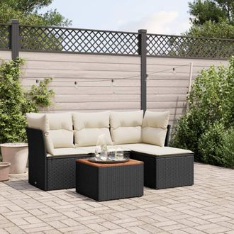 vidaXL Set De Muebles De Jard&iacute;n 5 Pzas Y Cojines Rat&aacute;n Sint&eacute;tico Negro Vidaxl