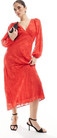 New Look Vestito midi a maniche lunghe rosso d&eacute;vor&eacute;