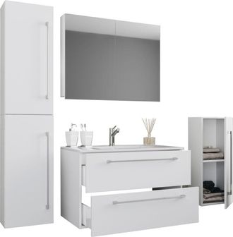 VCM 5pcs Set 1 lavabo con due cassetti, 1 armadio a specchio, 1 lavabo, 1 midischrank, 1 armadio alto lavabo in ceramica armadietto inferiore pensile 80
