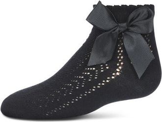MeMoi Knit Openwork Bow Anklet Socks in Black at Nordstrom, Size 6-12M