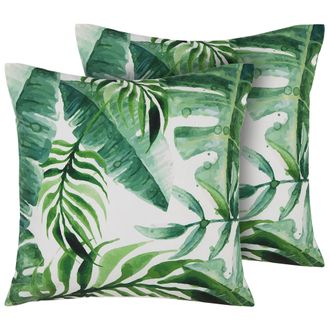 Beliani Beliani - Conjunto De Cojines De Jard&iacute;n Con Motivo De Hojas Verde De Poli&eacute;ster Cuadrado 45 X 45 Cm Impermeable Dise&ntilde;o Moderno Pavelli