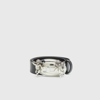 Diesel 3.5cm leather belt with cherub Oval D buckle - Belts - Woman - Black