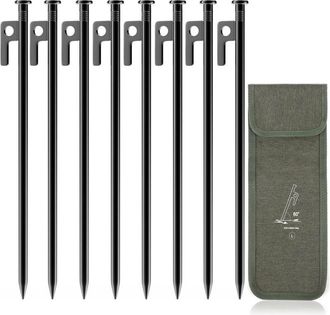 OEM Estacas De Acero Para Tienda De Campa&ntilde;a Con Bolsa De Almacenamiento, 30 Cm, Para Acampar En Pastizales, Bosques Y Terrenos Rocosos, Color Negro