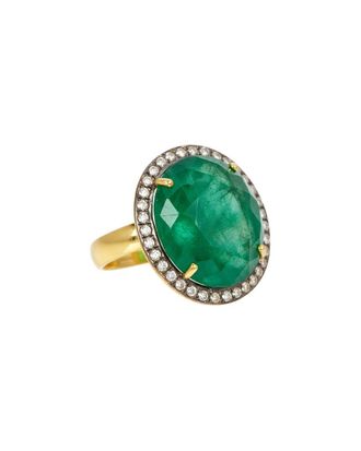 Liv Oliver 18K Plated 19.20 Ct. Tw. Emerald (Treated) Cocktail Statement Ring