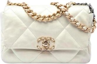 Chanel Pre-owned Medium 19 Flap Bag - Dames - Vintage Schoudertas - Wit - ONE Size - Leer - Vintage