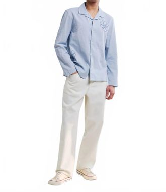 Wax London Corey Button Down Shirt In Blue/cross Stitch Doodle