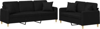 vidaXL Vidaxl Set Divani 2 Pz Con Cuscini Nero In Tessuto
