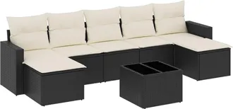vidaXL Set De Sof&aacute;s De Jard&iacute;n 8 Piezas Y Cojines Rat&aacute;n Sint&eacute;tico Negro Vidaxl