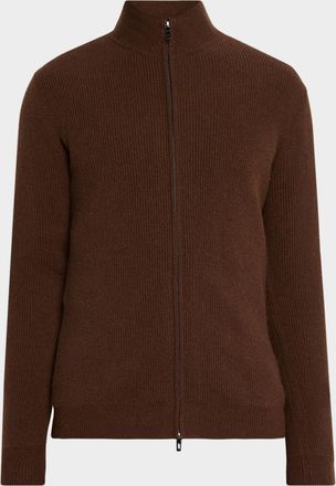 Neiman Marcus Men & apos;s Cashmere Rib-Knit Mock Neck Full-Zip Sweater