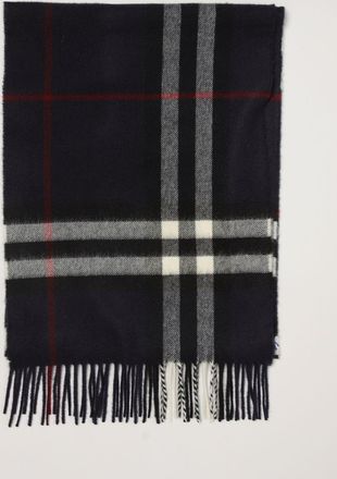 Burberry Sciarpa check in puro cashmere con bordi sfrangiati