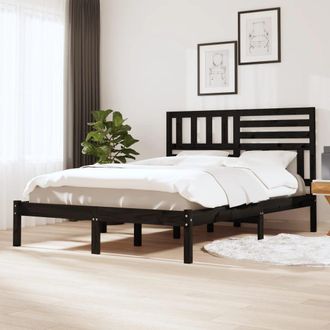 Berkfield Home Bed Frame Black Solid Wood Pine 140x190 cm