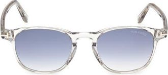 Tom Ford Holt 50mm Gradient Round Sunglasses in Shiny Grey /Blue Lens at Nordstrom