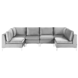 Beliani Sof&aacute; En Forma De U 6 Plazas De Terciopelo Gris Asiento Patas Metal Glamour Evja