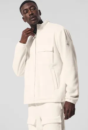 Alo | Polar Fleece Ridge Full Zip Jacket in Ivory White, Size: Medium
