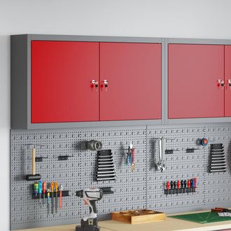 Berkfield Home Tool Cabinet Wall-Mounted Red 100x20x55 cm Steel | Size: 100 x 20 x 55 cm
