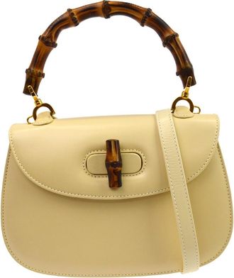 Gucci Vintage Bamboo Top Handle Leather Beige Leather Handbag (Pre-Owned)
