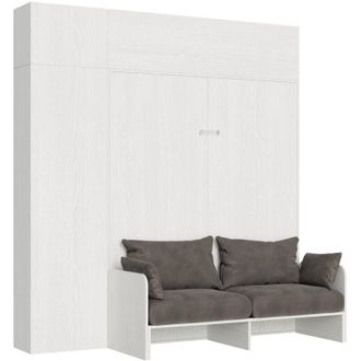 Itamoby Letto matrimoniale a scomparsa 160 verticale Sof&agrave; con colonna e pensili - kentaro - Colore: Bianco Frassino