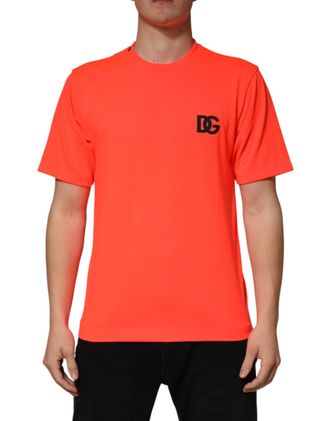 Dolce & Gabbana Neon Orange Polyester Crew Neck Men T-Shirt