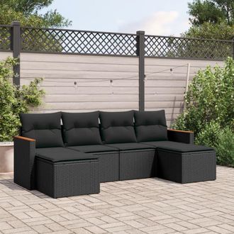 vidaXL Set De Sof&aacute;s De Jard&iacute;n 6 Piezas Y Cojines Rat&aacute;n Sint&eacute;tico Negro Vidaxl