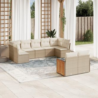 vidaXL Set De Sof&aacute;s De Jard&iacute;n 9 Pzas Con Cojines Rat&aacute;n Sint&eacute;tico Beige Vidaxl