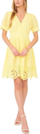 CeCe by Cynthia Steffe A-Line Dress Womens Lemon Tart Cotton Eyelet Scalloped Hem FTS1154