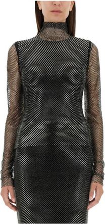 Sportmax Valdai Mock-neck Top - Dames - Longsleeves - Zwart - M - Leer - Tops
