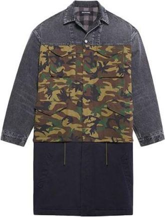 Balenciaga 3 Layered Patchwork Knee Length Car Coat Green Blue 659092TKL142840