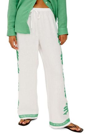 Rails Emmie Embroidered Palm Detail Linen Pants in Emerald Palms Embroidery at Nordstrom, Size X-Small