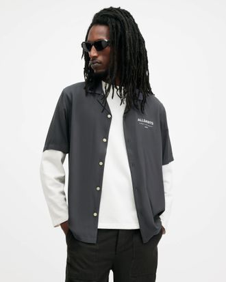 AllSaints Viscose Underground Relaxed Fit Logo Shirt, Size: XXL