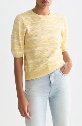 Scotch & Soda Stripe Puff Sleeve Sweater in Parsnip Stripe at Nordstrom, Size X-Small