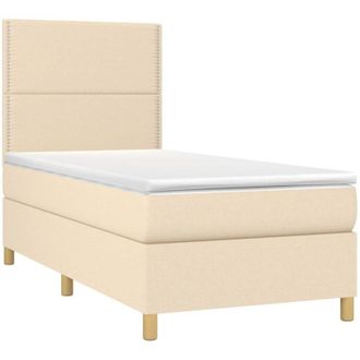vidaXL Vidaxl - Cama Box Spring Colch&oacute;n Y Luces Led Tela Crema 90x200 Cm