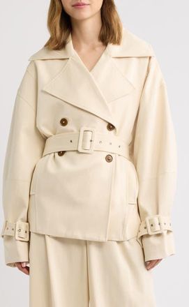 Odd Muse Double Breasted Short Trench Coat in Stone at Nordstrom, Size Xx-Large