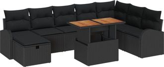 vidaXL Conjunto De Sof&aacute; De Jard&iacute;n 9 Pcs Negro Rat&aacute;n Sint&eacute;tico Vidaxl