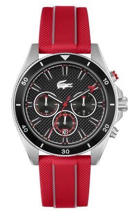 Lacoste Mainsail Chronograph Silicone Strap Watch, 43mm in Red/Black at Nordstrom