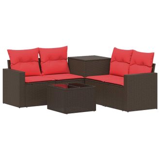 vidaXL Vidaxl Set Di Divani 6 Pz Marrone E Rosso Rattan Sintetico E Acciaio