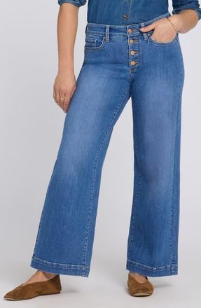 NYDJ Teresa Exposed Button Wide Leg Jeans in Blue Paradise at Nordstrom, Size 16