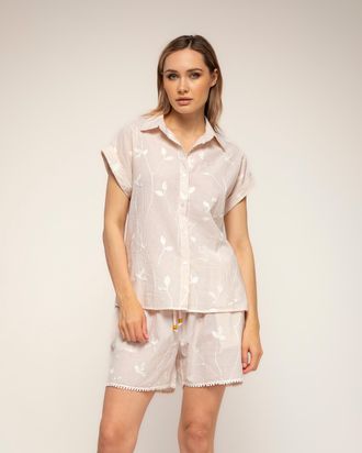 Tantra Gestreepte blouse met borduursels en korte mouwen met omslag