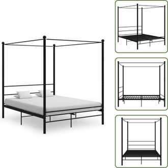 vidaXL The Living Store Letto a Baldacchino Nero in Metallo 160x200 cm - Letto in metallo